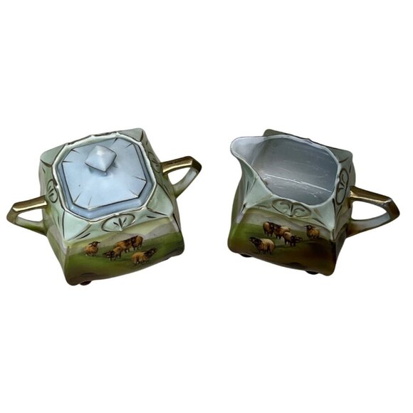 Vintage Royal Bayreuth Sheep on Pasture Creamer & Sugar Bowl with Lid Bavaria - Picture 7 of 14